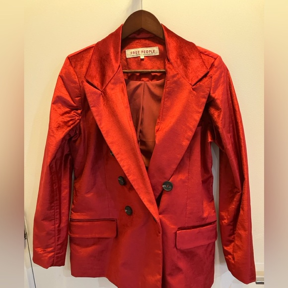 NWT Free‎ People Ashby Velvet Blazer Cherry Red  Size SMALL - Picture 9 of 11